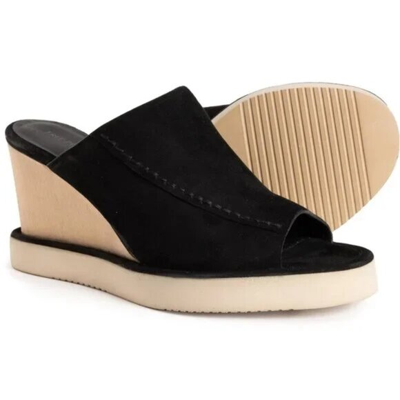 NEW Free People Running In Wedges Black Suede Sandals Size 8.5 - Picture 1 of 9